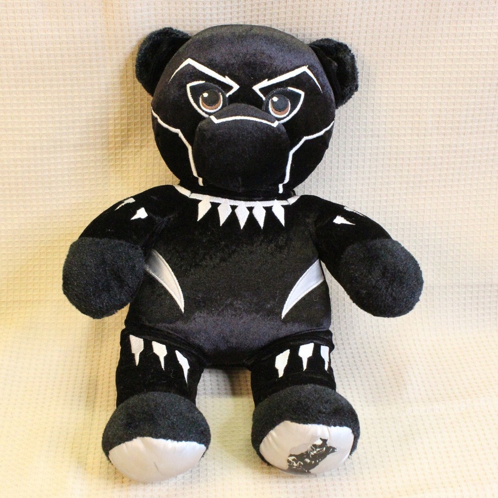 Build-A-Bear Black Panther Marvel Plush 16in Black Silver Superhero Streetwear